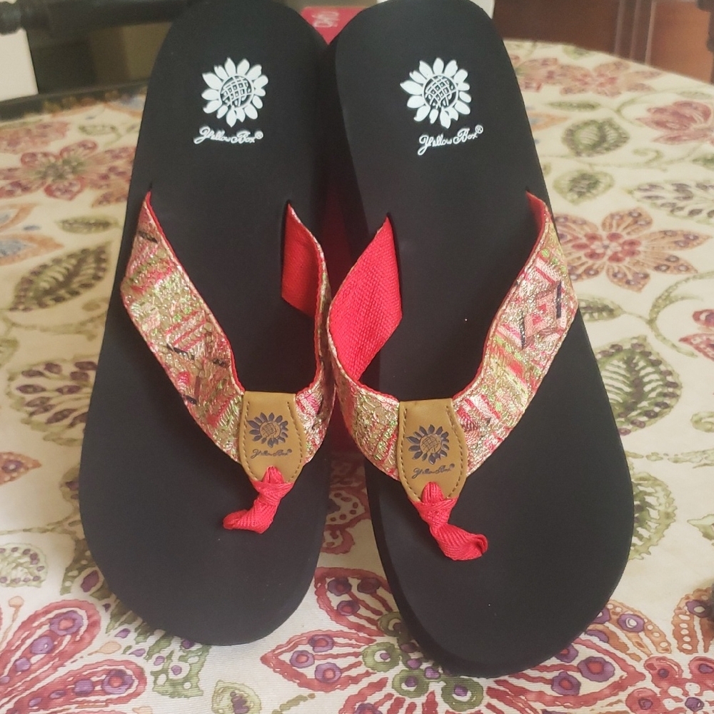 Yellow Box Red and Gold Sandals